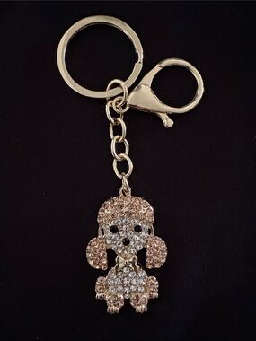 Gold-tone Crystal Poodle Dog Bag Charm Keychain - Fashion Accessory